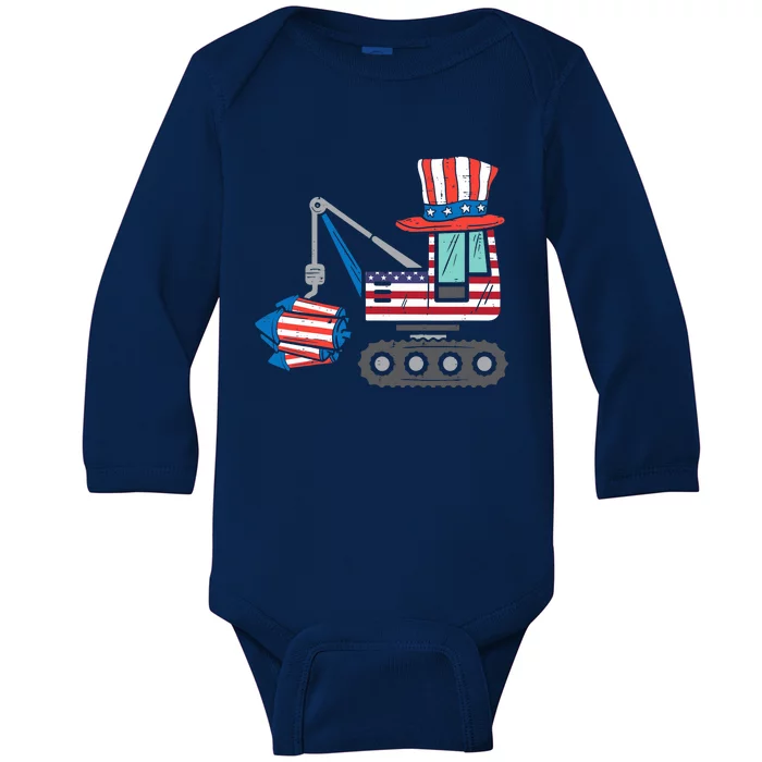 Crane Truck Firecrackers 4th Of July Baby Boy Baby Long Sleeve Bodysuit