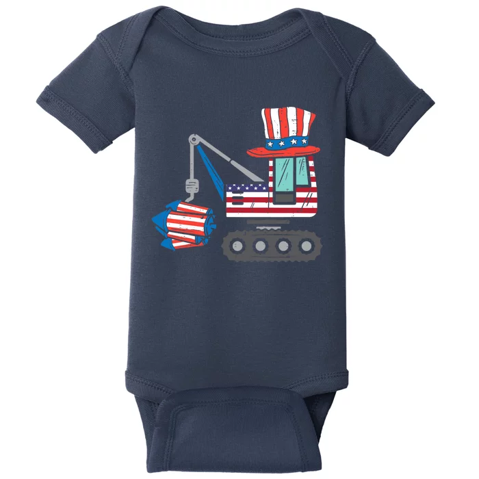 Crane Truck Firecrackers 4th Of July Baby Boy Baby Bodysuit