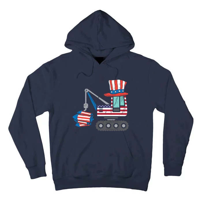 Crane Truck Firecrackers 4th Of July Baby Boy Tall Hoodie