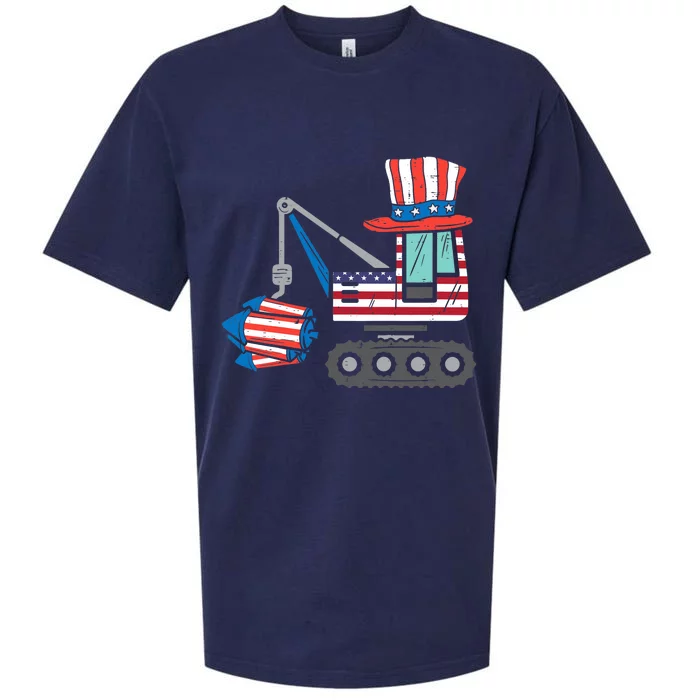 Crane Truck Firecrackers 4th Of July Baby Boy Sueded Cloud Jersey T-Shirt