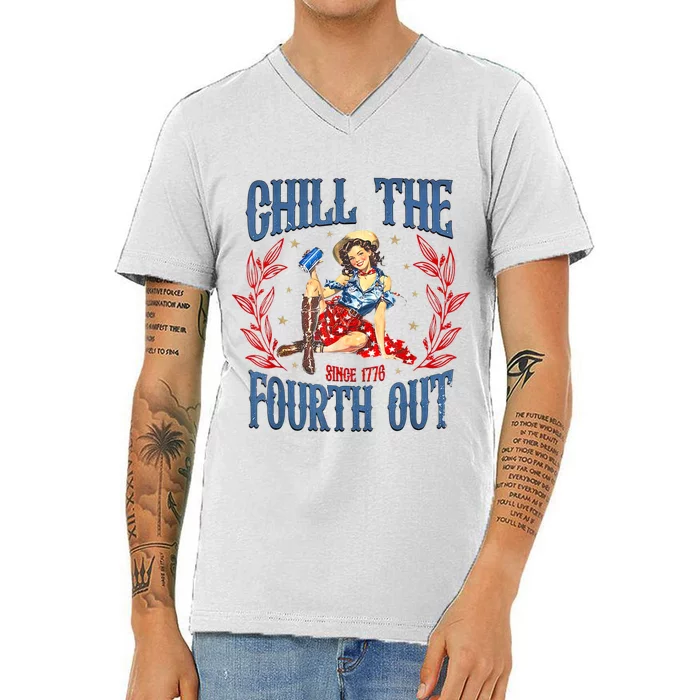 Chill The Fourth Out Retro 4th Of July V-Neck T-Shirt