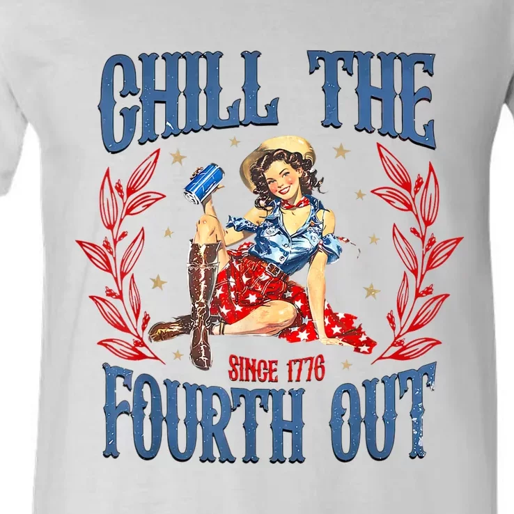 Chill The Fourth Out Retro 4th Of July V-Neck T-Shirt