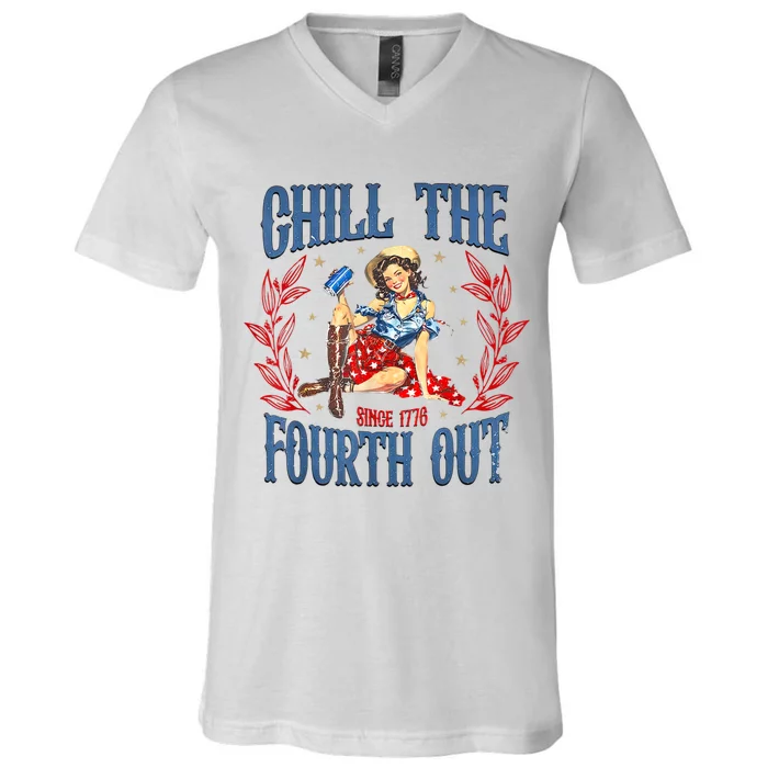 Chill The Fourth Out Retro 4th Of July V-Neck T-Shirt