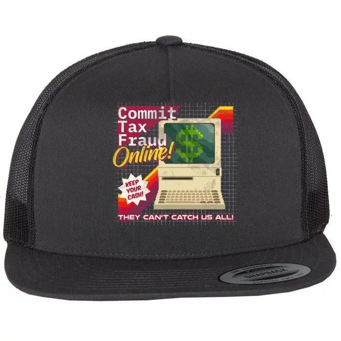 Commit Tax Fraud Online! Distressed Retro Video Game Box Art Flat Bill Trucker Hat