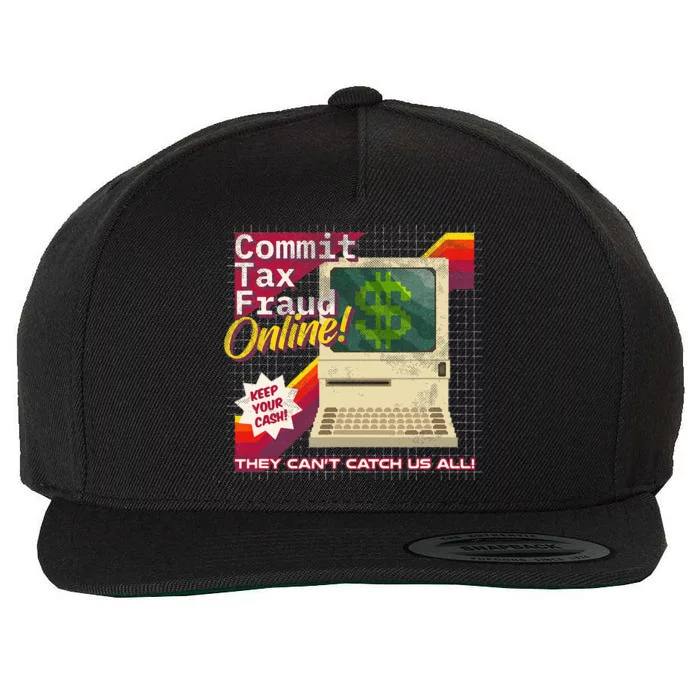 Commit Tax Fraud Online! Distressed Retro Video Game Box Art Wool Snapback Cap