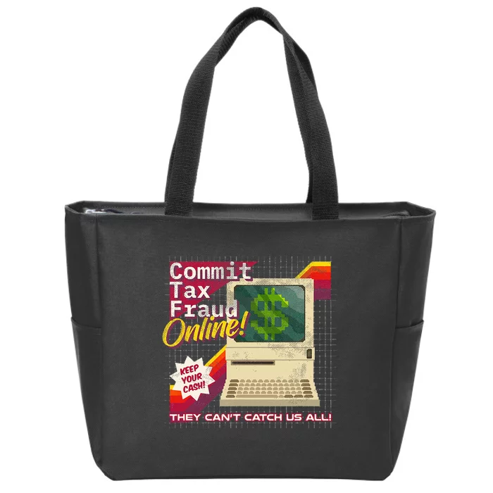 Commit Tax Fraud Online! Distressed Retro Video Game Box Art Zip Tote Bag