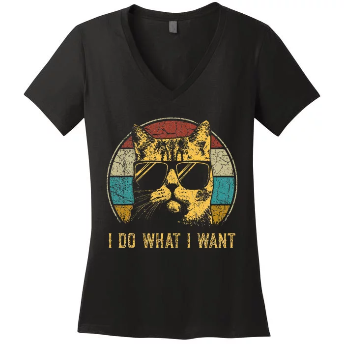 Cat Themed Funny I Do What I Want Cat Women's V-Neck T-Shirt