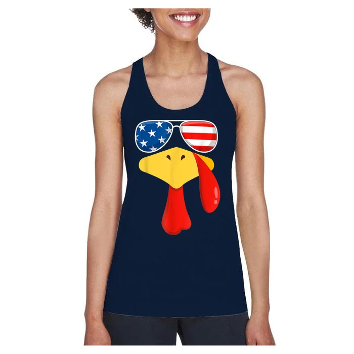 Cool Turkey Face Sunglasses Gobble Funny Thanksgiving Gifts Women's Racerback Tank