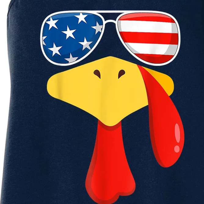 Cool Turkey Face Sunglasses Gobble Funny Thanksgiving Gifts Women's Racerback Tank