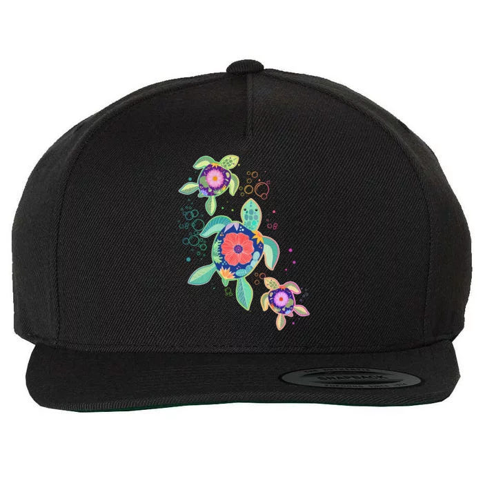 Cute Tropical Flower Ocean Sea Turtles Wool Snapback Cap