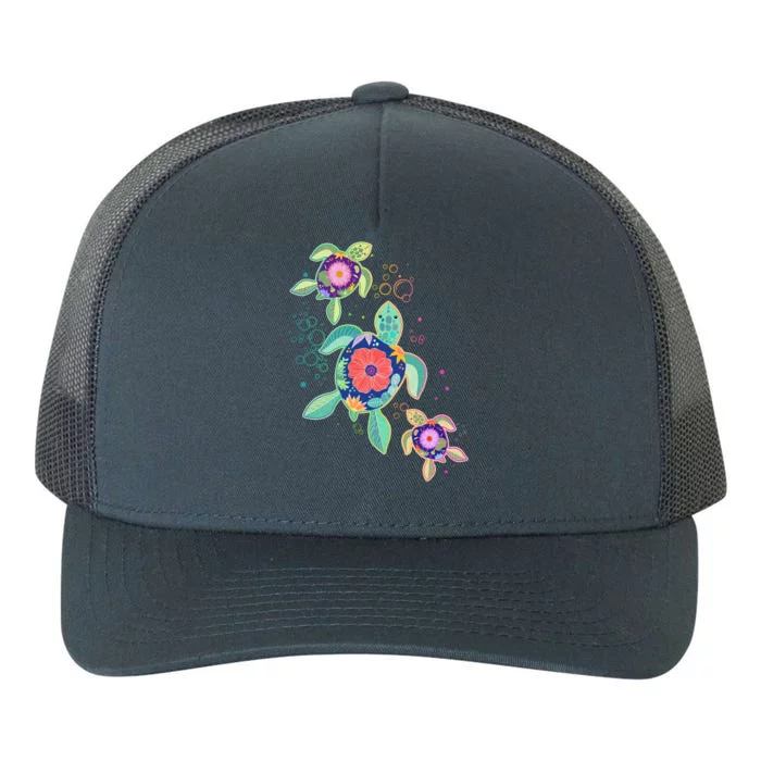 Cute Tropical Flower Ocean Sea Turtles Yupoong Adult 5-Panel Trucker Hat