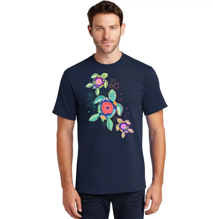 Cute Tropical Flower Ocean Sea Turtles Tall T-Shirt