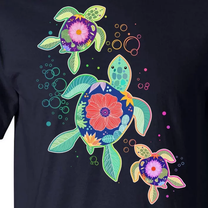 Cute Tropical Flower Ocean Sea Turtles Tall T-Shirt