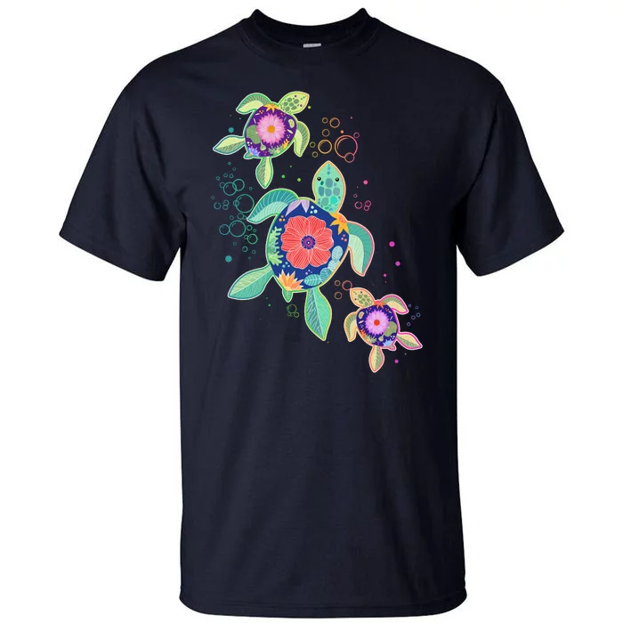 Cute Tropical Flower Ocean Sea Turtles Tall T-Shirt