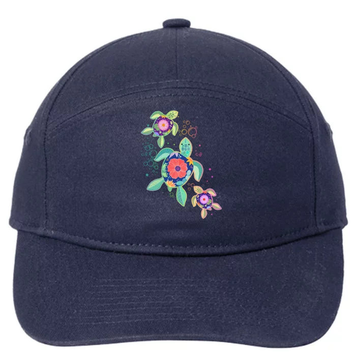 Cute Tropical Flower Ocean Sea Turtles 7-Panel Snapback Hat