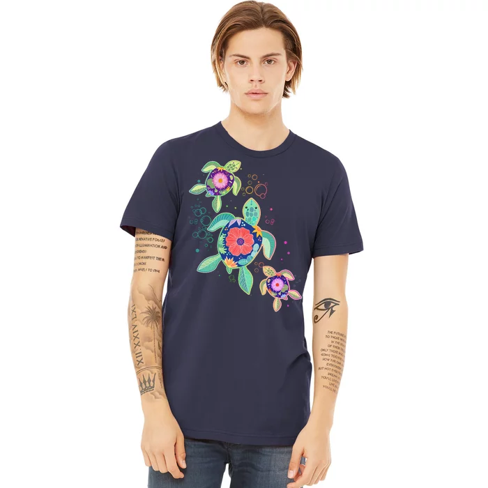 Cute Tropical Flower Ocean Sea Turtles Premium T-Shirt