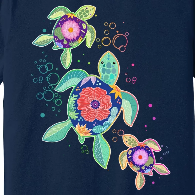 Cute Tropical Flower Ocean Sea Turtles Premium T-Shirt