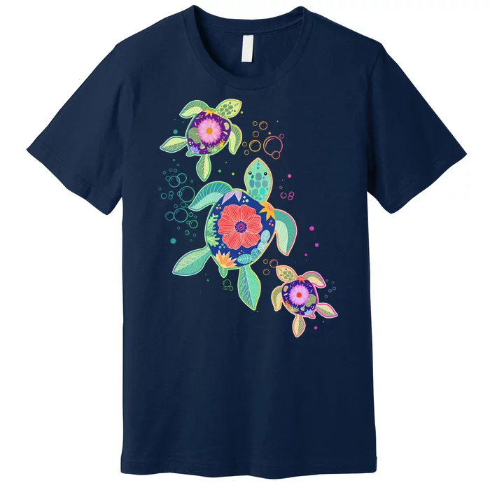 Cute Tropical Flower Ocean Sea Turtles Premium T-Shirt