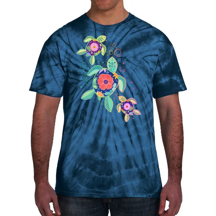 Cute Tropical Flower Ocean Sea Turtles Tie-Dye T-Shirt