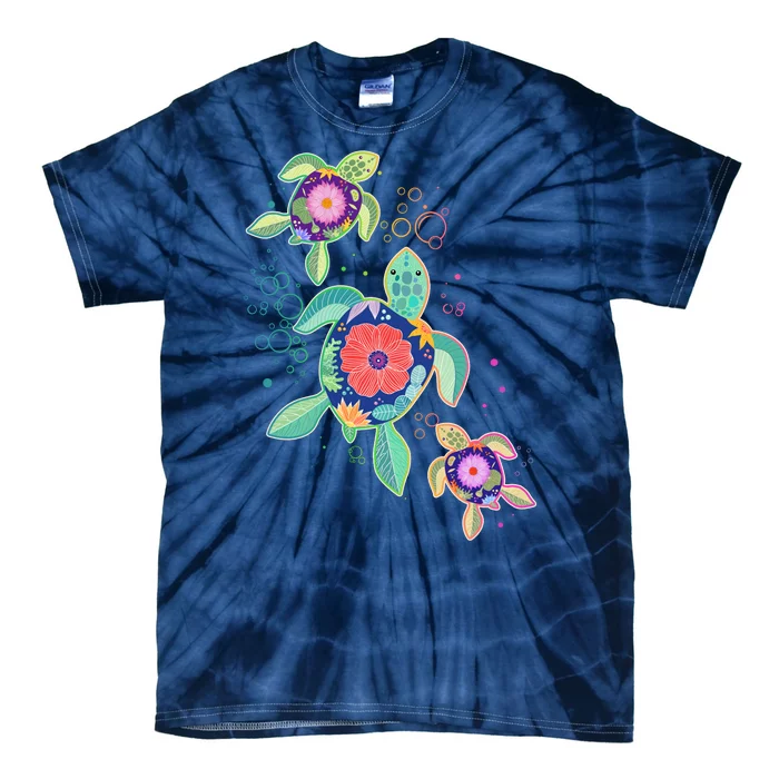 Cute Tropical Flower Ocean Sea Turtles Tie-Dye T-Shirt