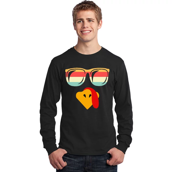 Cool Turkey Face With Sunglasses Thanksgiving Long Sleeve Shirt