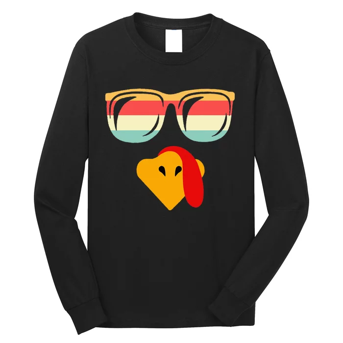 Cool Turkey Face With Sunglasses Thanksgiving Long Sleeve Shirt