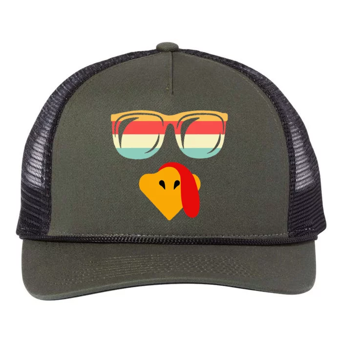 Cool Turkey Face With Sunglasses Thanksgiving Retro Rope Trucker Hat Cap