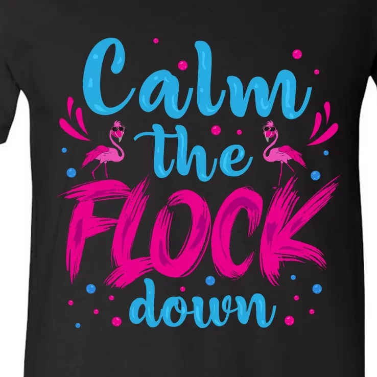 Calm The Flock Down Flamingo T V-Neck T-Shirt