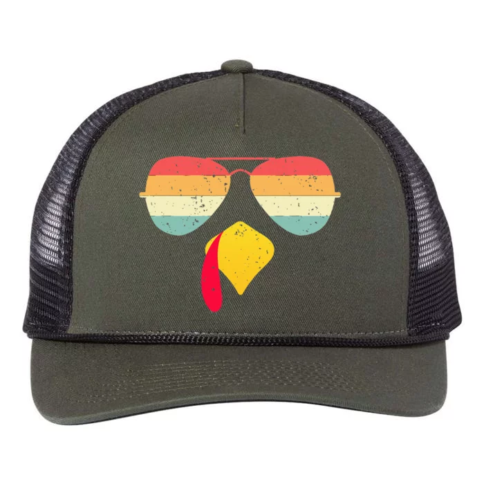 Cool Turkey Face With Sunglasses Funny Thanksgiving Retro Rope Trucker Hat Cap