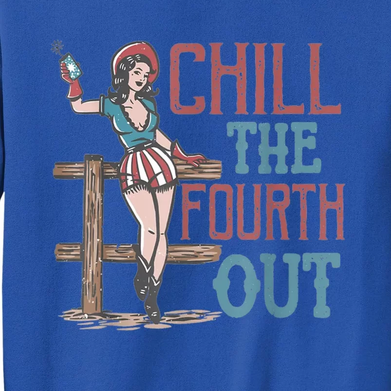 Chill The Fourth Out Retro Western Cow Happy 4Th Of July Gift Tall Sweatshirt