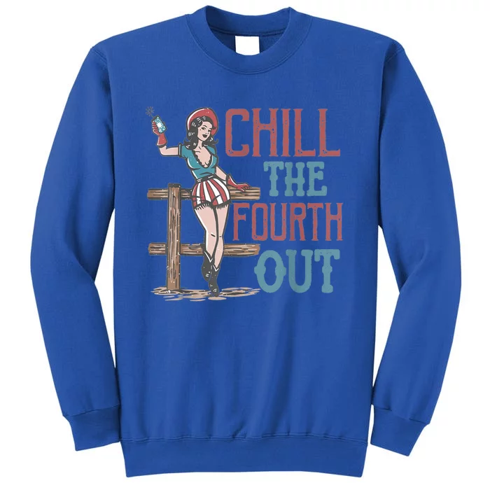 Chill The Fourth Out Retro Western Cow Happy 4Th Of July Gift Tall Sweatshirt