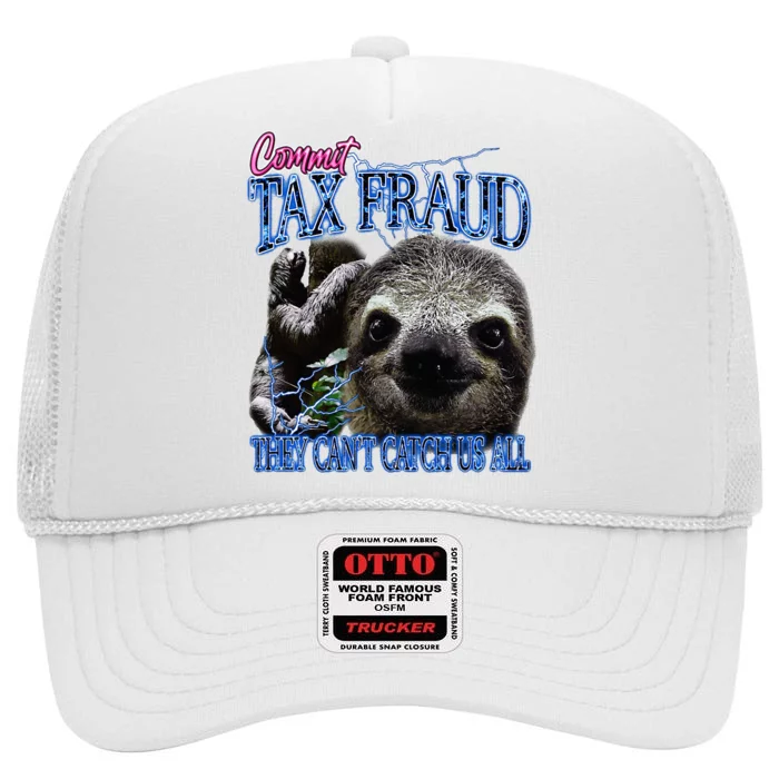 Commit Tax Fraud Retro Bootleg Rap Sloth Streetwear High Crown Mesh Trucker Hat