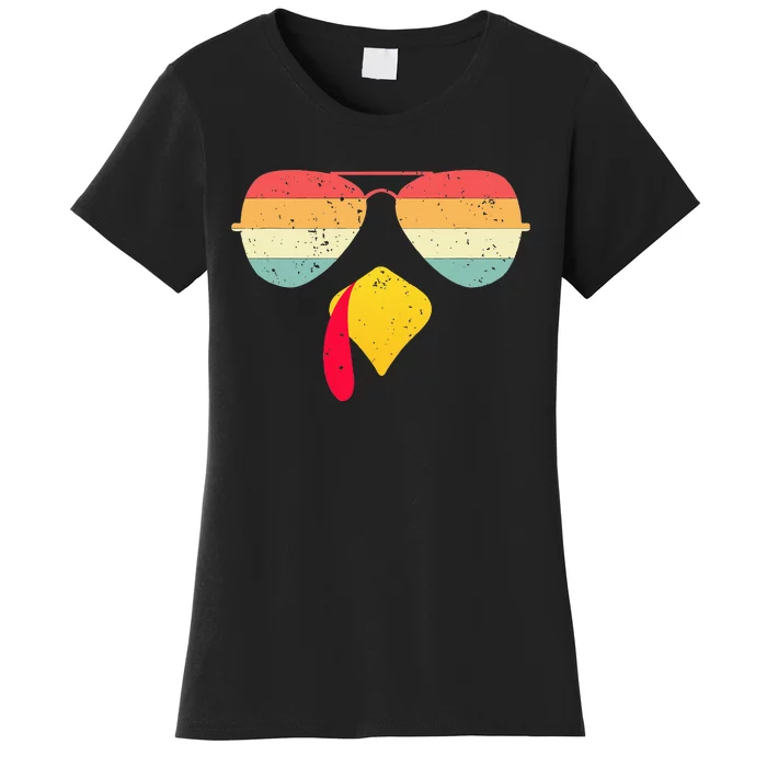 Cool Turkey Face With Sunglasses Funny Thanksgiving Women's T-Shirt