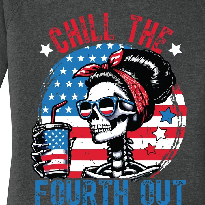 Chill The Fourth Out Funny Skeleton 4th Of July Patriotic Women's Perfect Tri Tunic Long Sleeve Shirt