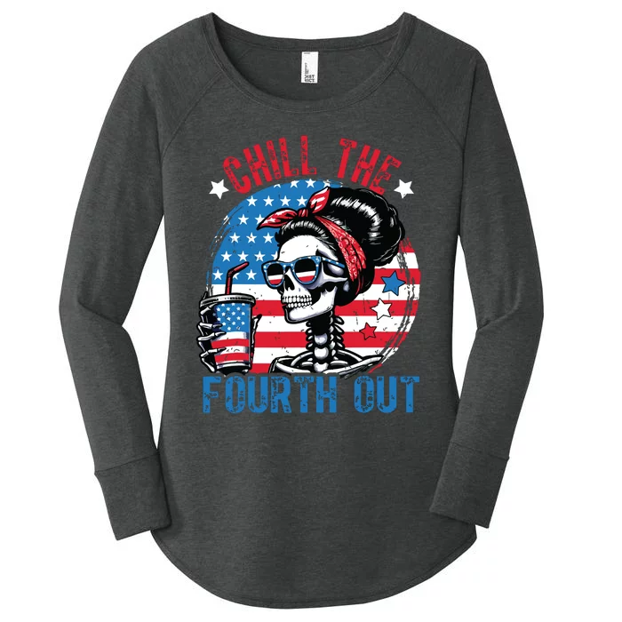 Chill The Fourth Out Funny Skeleton 4th Of July Patriotic Women's Perfect Tri Tunic Long Sleeve Shirt