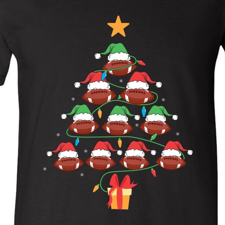 Christmas Tree Football Ornament Lights Funny Xmas Holiday V-Neck T-Shirt