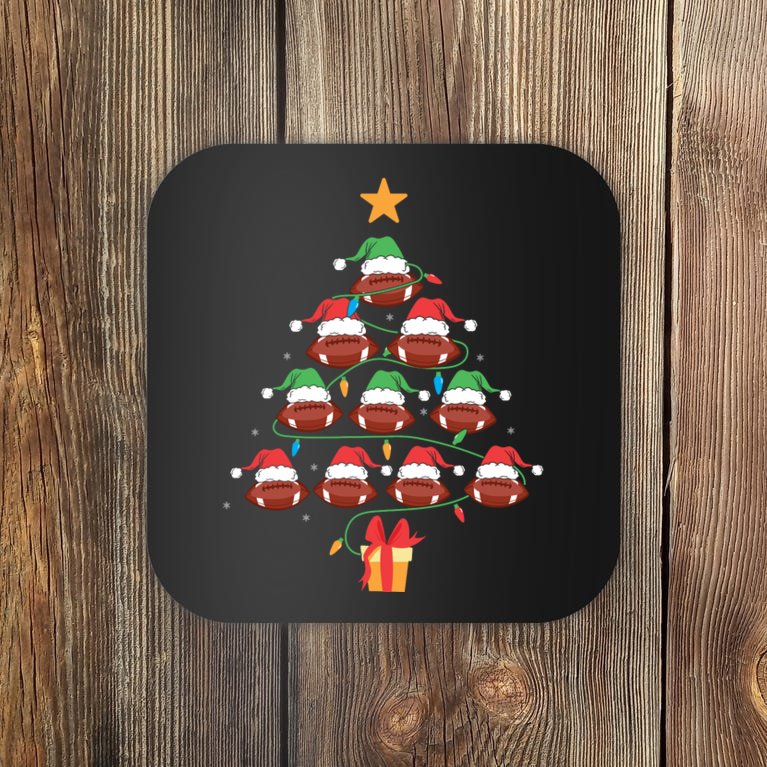 Christmas Tree Football Ornament Lights Funny Xmas Holiday Coaster