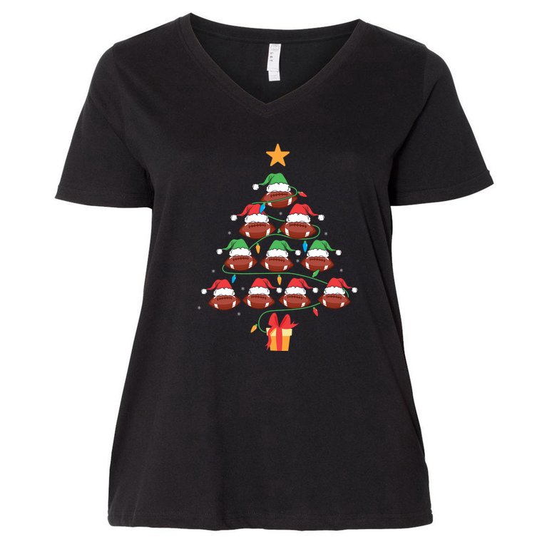 Christmas Tree Football Ornament Lights Funny Xmas Holiday Women's V-Neck Plus Size T-Shirt