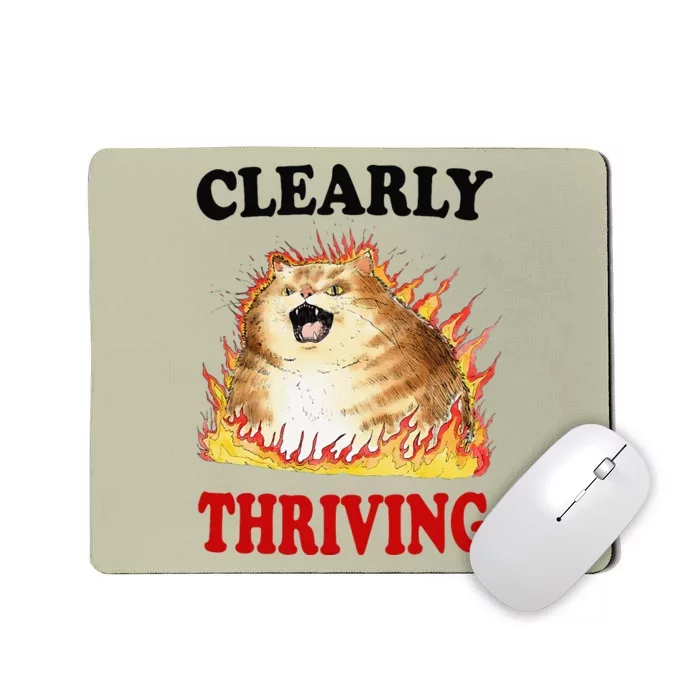 Clearly Thriving Funny Fire Cat Meme Cat Lover Cat Mom Mousepad