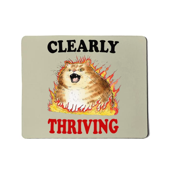 Clearly Thriving Funny Fire Cat Meme Cat Lover Cat Mom Mousepad