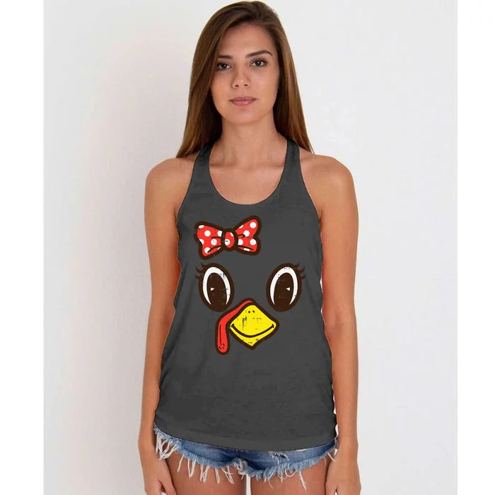 Cute Turkey Face Ribbon Thanksgiving Women's Knotted Racerback Tank