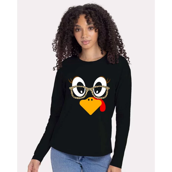 Cute Turkey Face Matching Family Costume Thanksgiving Day Womens Cotton Relaxed Long Sleeve T-Shirt