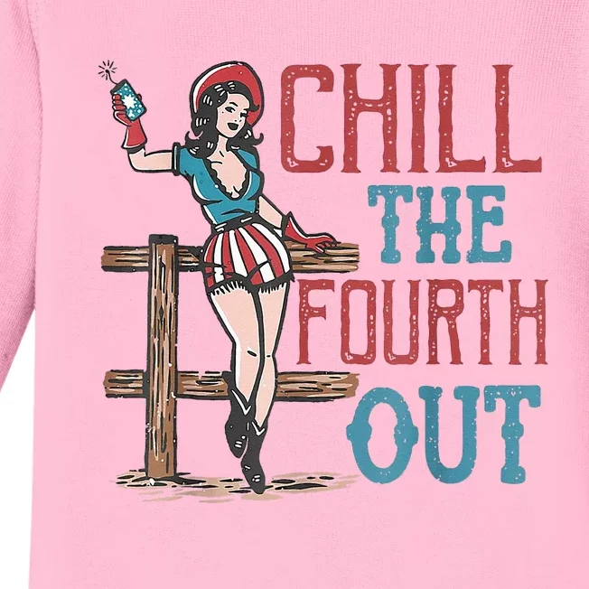 Chill The Fourth Out Retro Western Cowgirl 4th of July Baby Long Sleeve Bodysuit