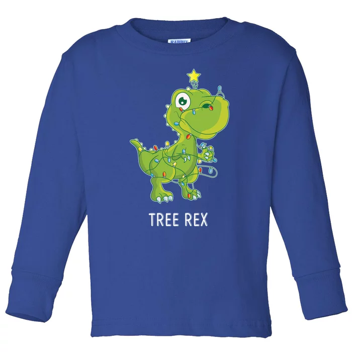 Christmas Tree Fir Tree Dino In Fairy Lights Tree Rex Funny Gift Toddler Long Sleeve Shirt