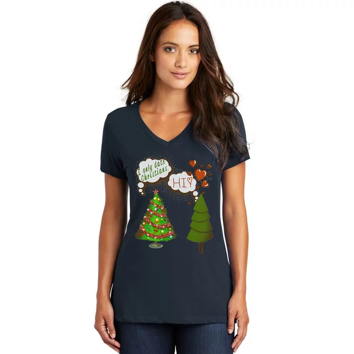 Christmas Tree + Fir Tree In Love Women's V-Neck T-Shirt