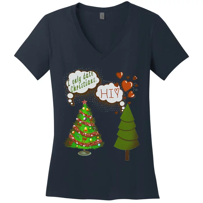 Christmas Tree + Fir Tree In Love Women's V-Neck T-Shirt