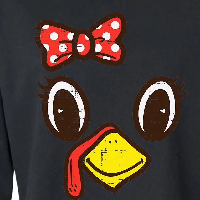 Cute Turkey Face Ribbon Thanksgiving Cropped Pullover Crew