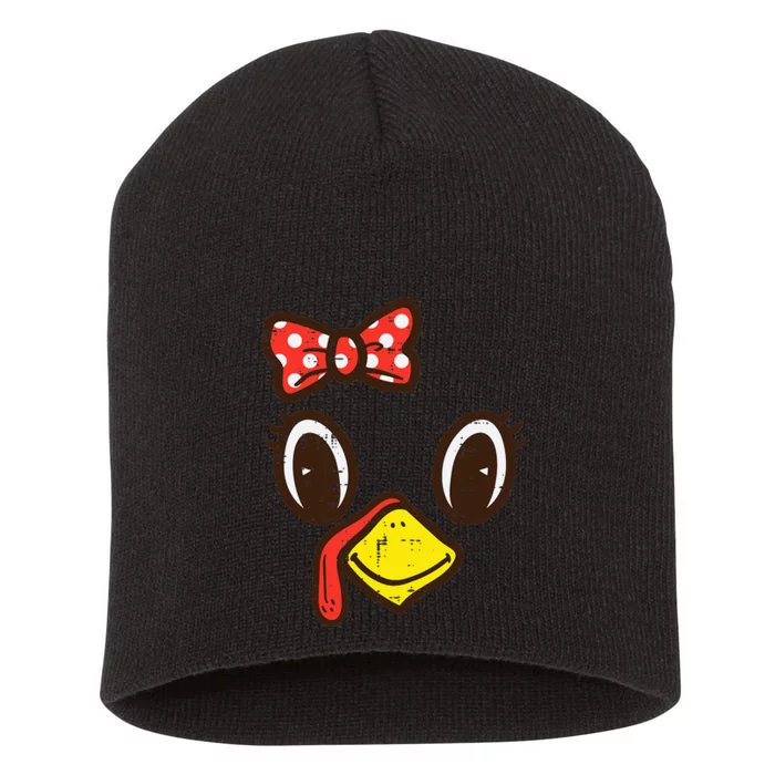 Cute Turkey Face Ribbon Thanksgiving Short Acrylic Beanie