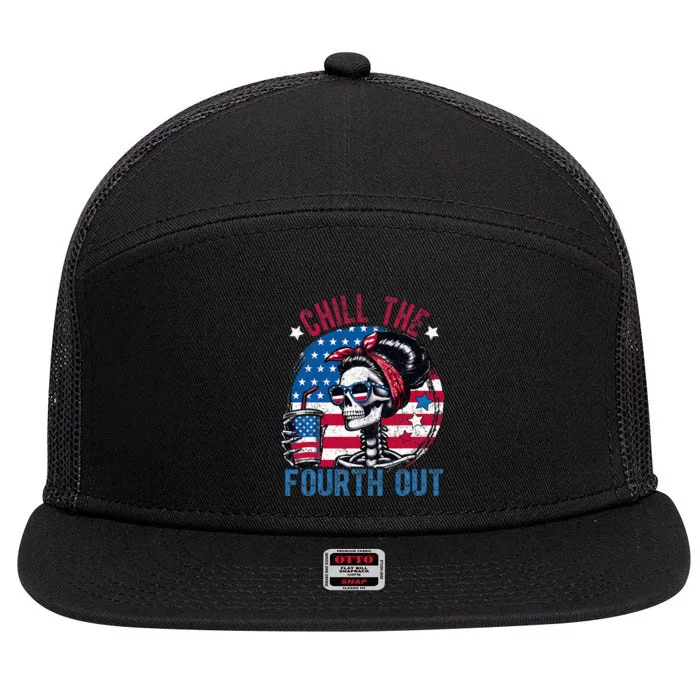 Chill The Fourth Out Funny Skeleton 4th Of July 7 Panel Mesh Trucker Snapback Hat