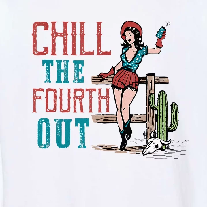 Chill The Fourth Out Retro Western Cow Happy 4th of July Garment-Dyed Sweatshirt